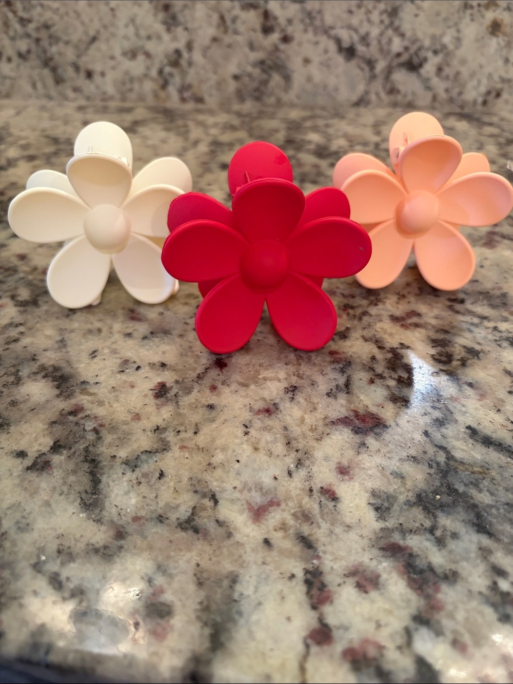 Flower Hair Clips - Red, Peach & White